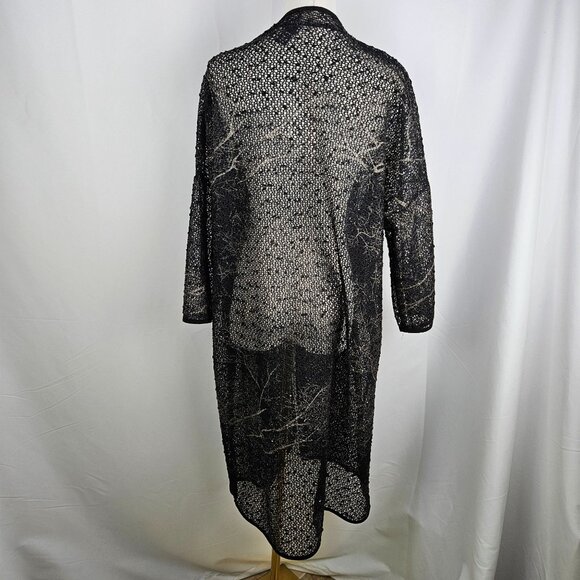Clara Sunwoo Duster Cardigan XL Black Abstract Gold Mesh Sequin Embellished - Picture 8 of 12